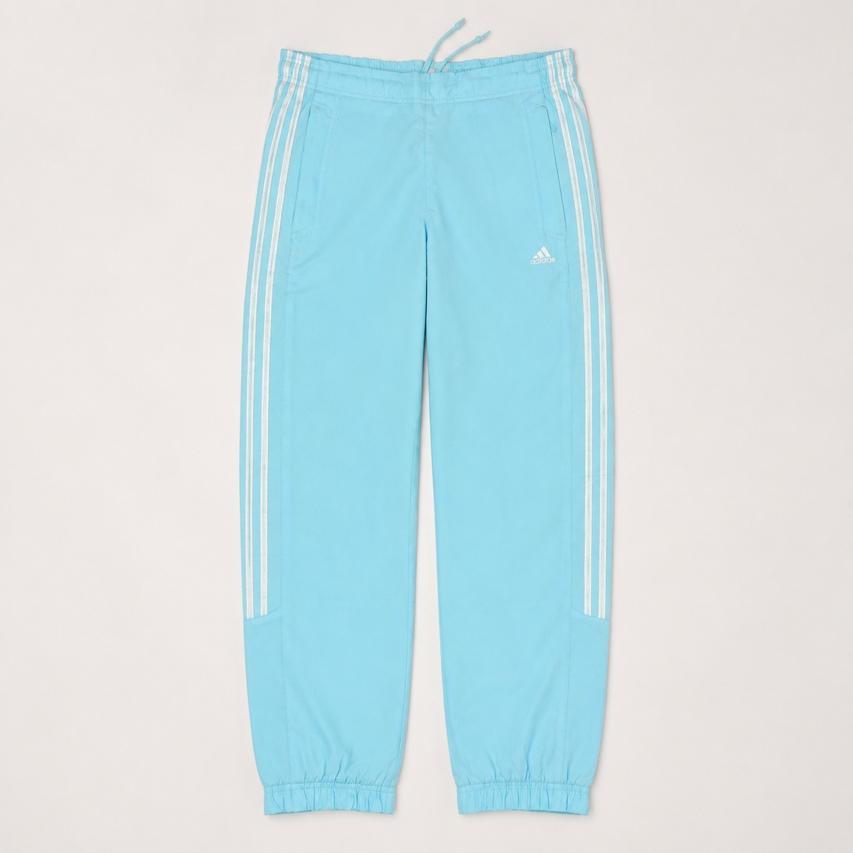 Vintage Y2K Adidas Track Pants Size S Blue White 3 Stripe Logo Windbreakers