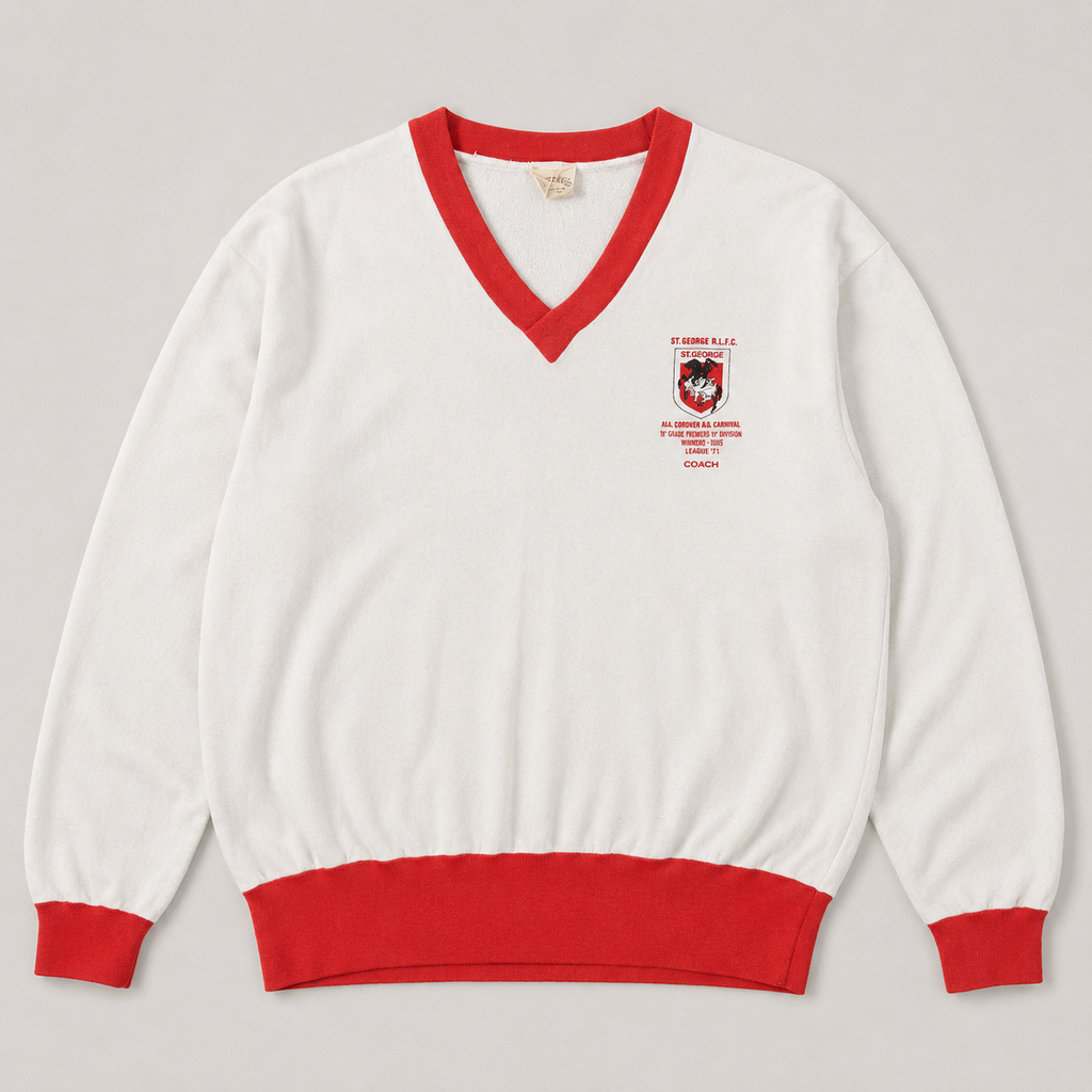 Vintage 90's St. George Jumper Men's S White Red Ringer Rugby Sweatshirt V-Neck