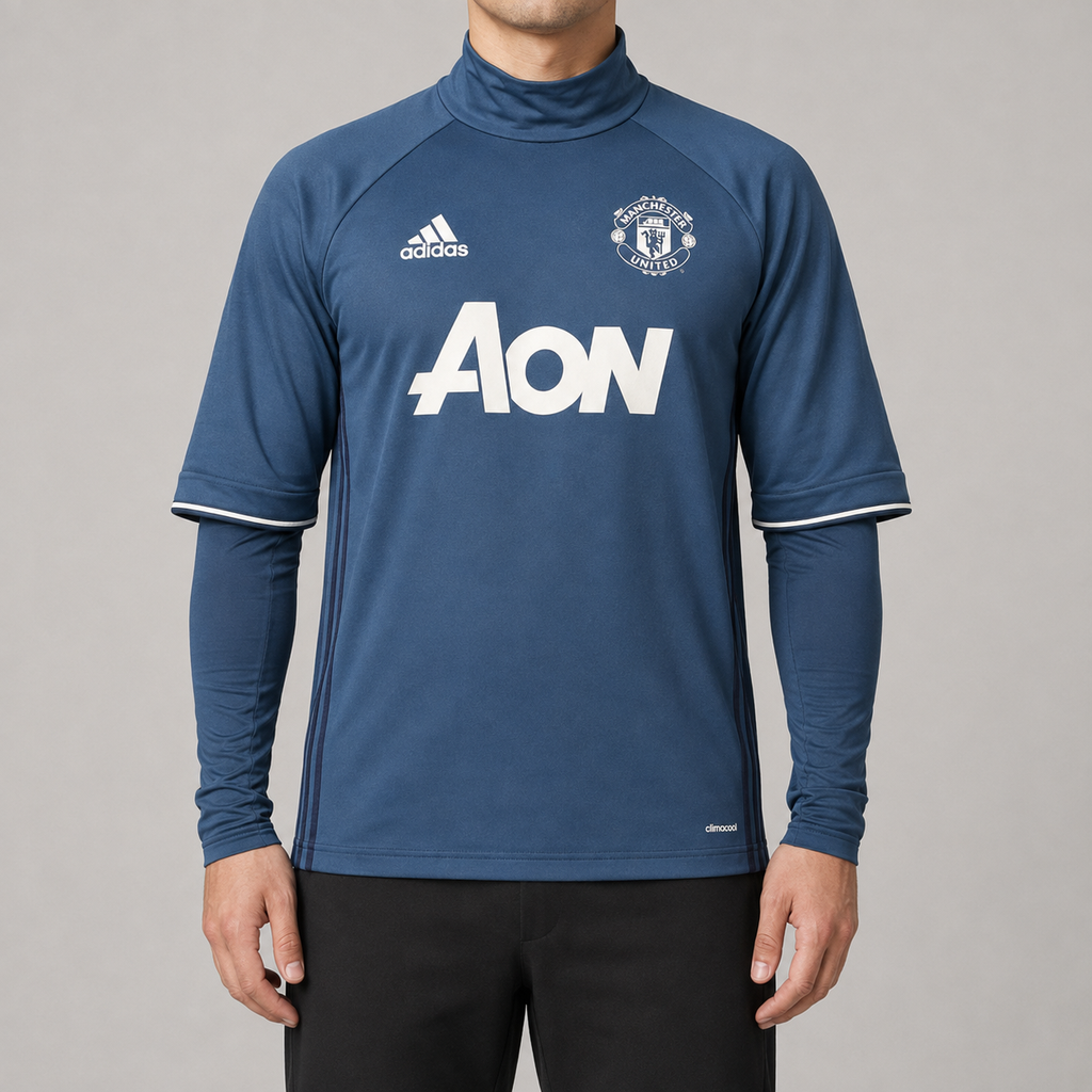 Adidas Manchester United Jersey Men's L Blue 2016 Long Sleeve Tee Mock Neck