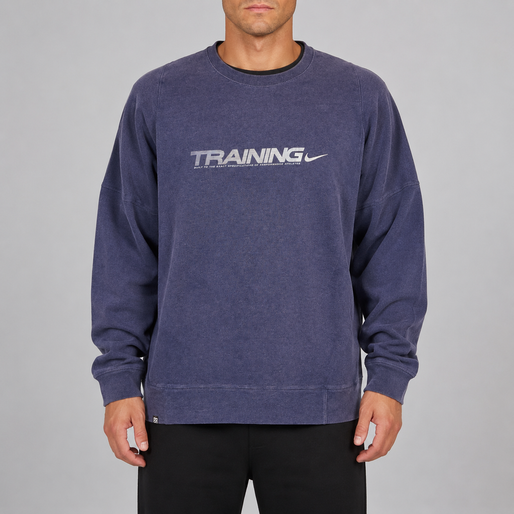Vintage Y2K Nike Training Jumper Size L Navy Spell Out Swoosh Sweatshirt