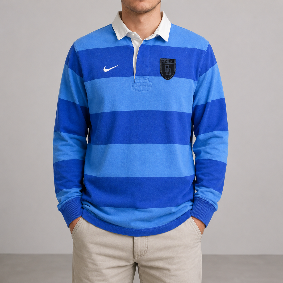 Nike Striped Rugby Polo Men's Medium Blue Navy Ath Department