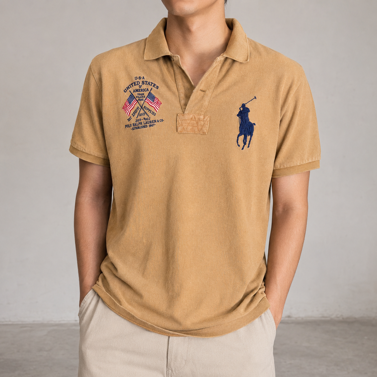 Vintage 90s Polo Ralph Lauren Size L Brown Large Pony Embroidered USA Logo