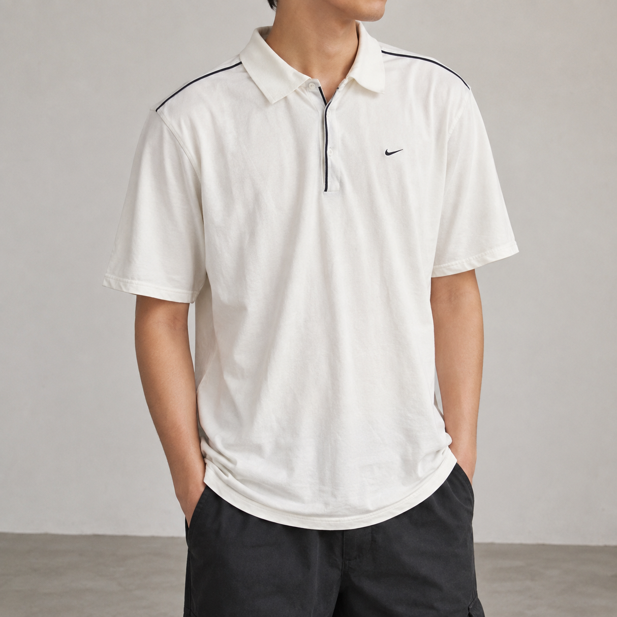 Vintage Y2K Nike Court Polo Shirt Men’s XL White Navy Mesh Texture
