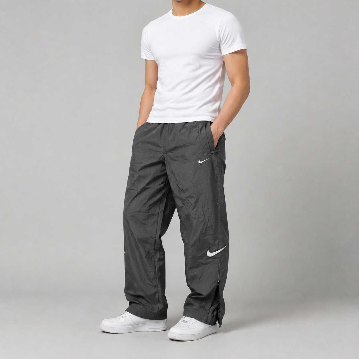 Vintage 90s Nike Track Pants Mens S Black White Double Swoosh Joggers