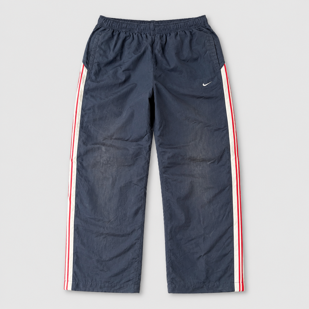 Vintage Y2K Nike Track Pants Size M Navy White Red Panel Ankle Bungee Tabs Straight Leg