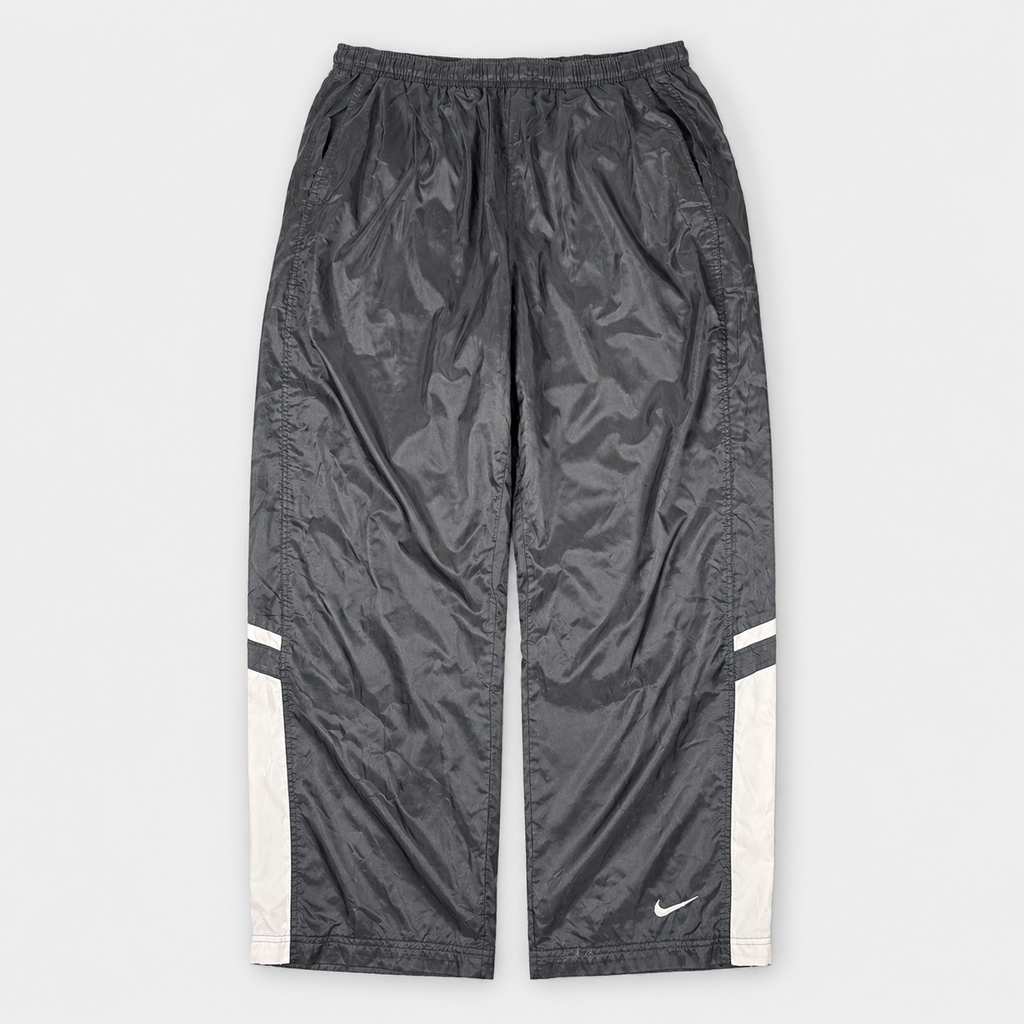 Vintage 90s Nike Track Pants Size L Black White Panels Ankle Swoosh Zip Super Wide Leg