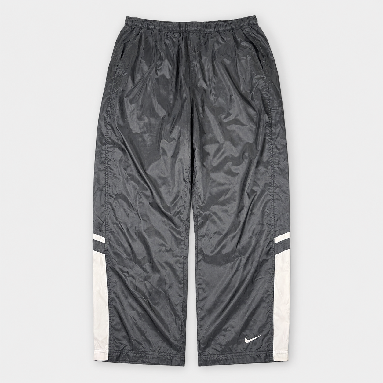 Vintage 90s Nike Track Pants Size L Black White Panels Ankle Swoosh Zip Super Wide Leg