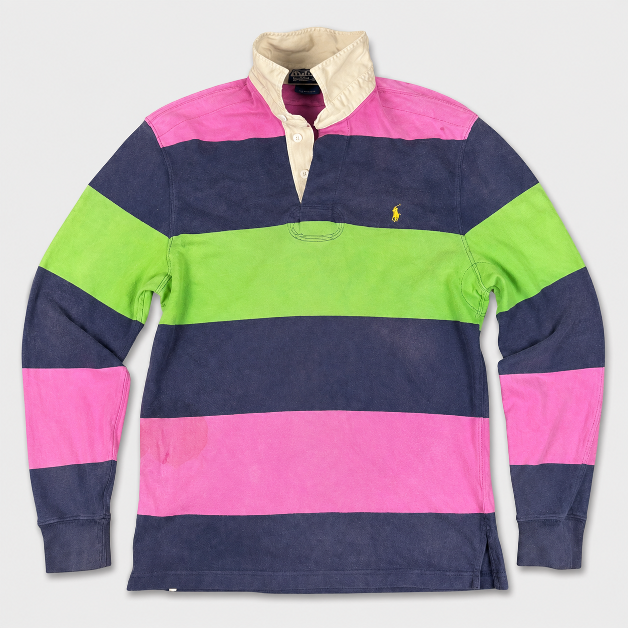 Vintage Y2K Ralph Lauren Rugby Polo Men's M Striped Pink Blue Green Striped Small Pony