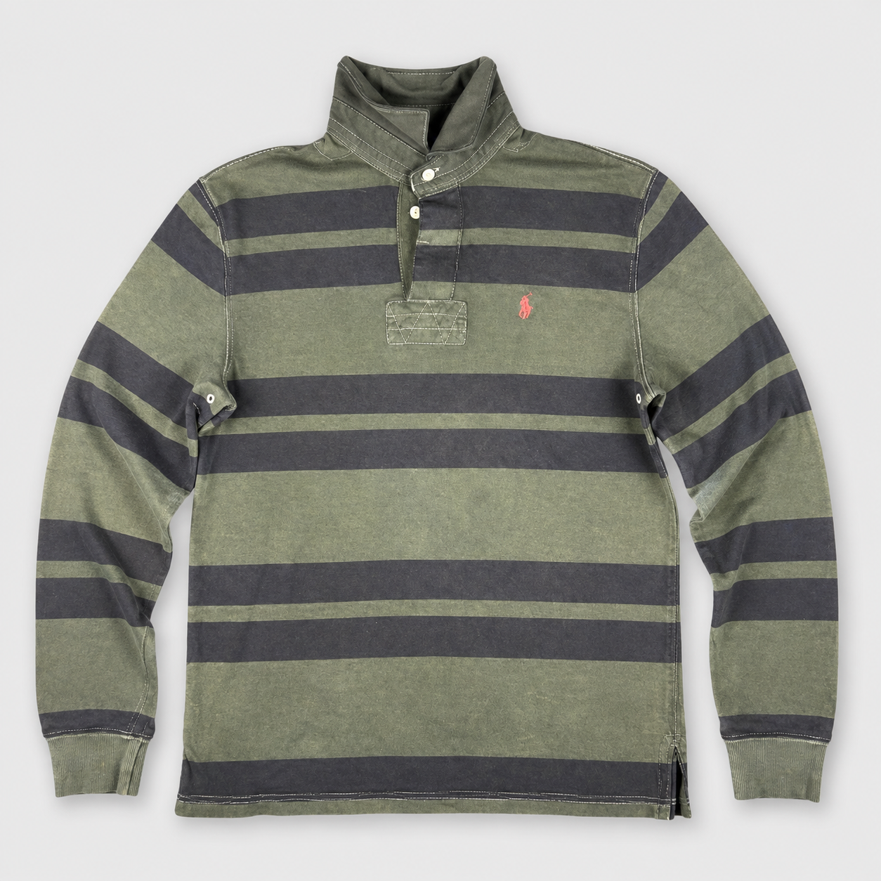 Vintage Y2K Ralph Lauren Rugby Polo Men's M Dark Green Navy Striped Small pony Collared