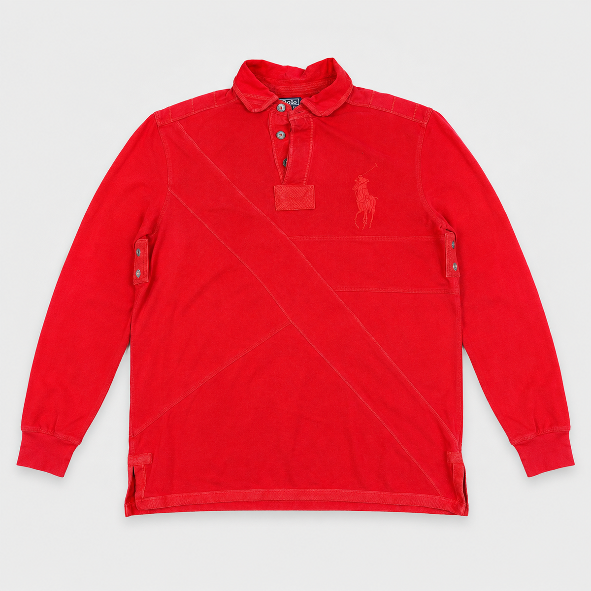 Vintage 90's Ralph Lauren Rugby Polo Men's L Double Red Big Pony Stitching Detail Collared