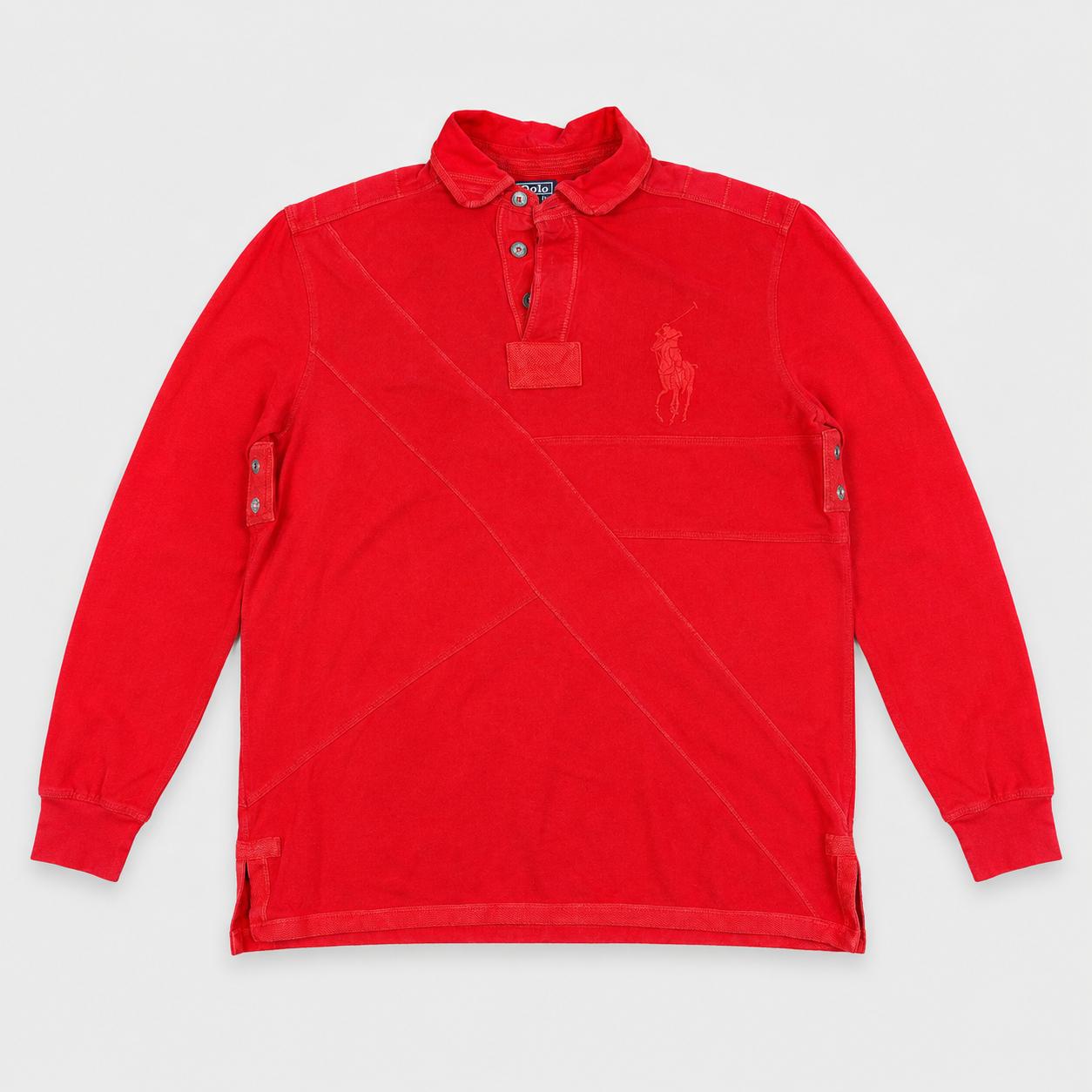 Vintage 90's Ralph Lauren Rugby Polo Men's L Double Red Big Pony Stitching Detail Collared