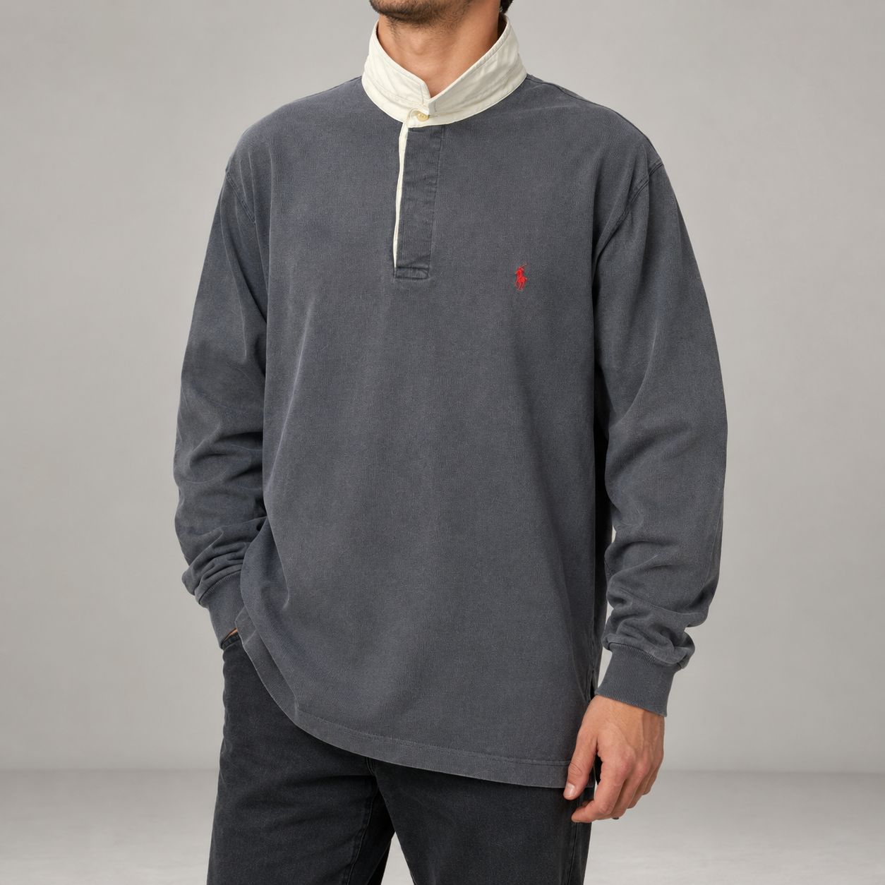 Vintage 90's Ralph Lauren Rugby Polo Men's S Grey Red Pony Collared