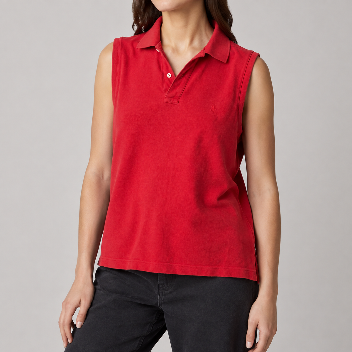 Vintage Women's 90's Polo Sport Polo Size L Red Pony Collared Sleeveless Top Button Down