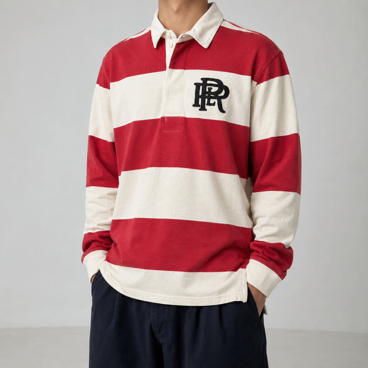 Classic Ralph Lauren Rugby Polo Men's S Red White Striped Double R Logo Collared