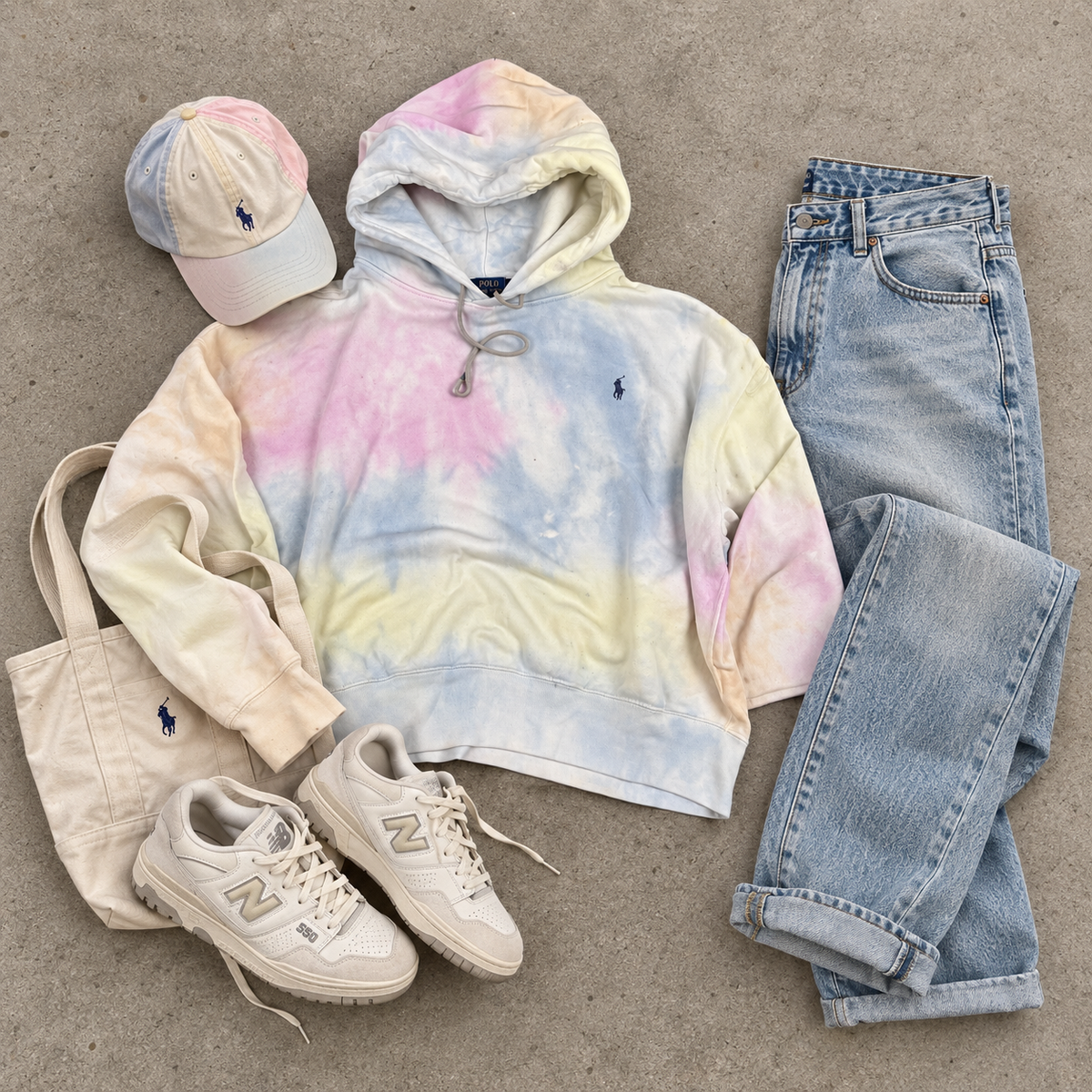 Ralph Lauren Hoodie Women's XL Tie Dye Blue Small Pony Jumper Sweatshirt