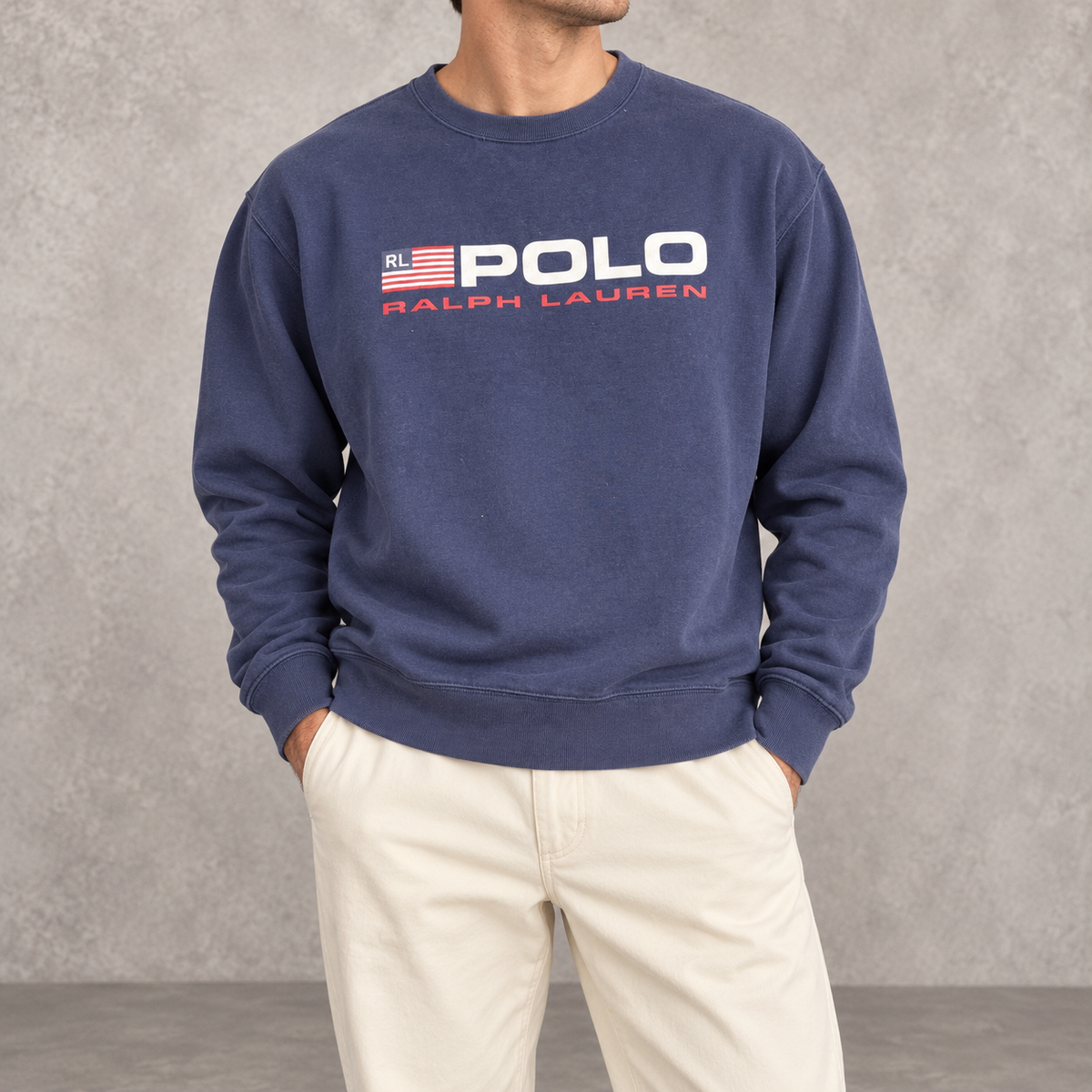 Polo Ralph Lauren Jumper Men's S Navy Blue Polo Spell Out Sweatshirt Crew Neck