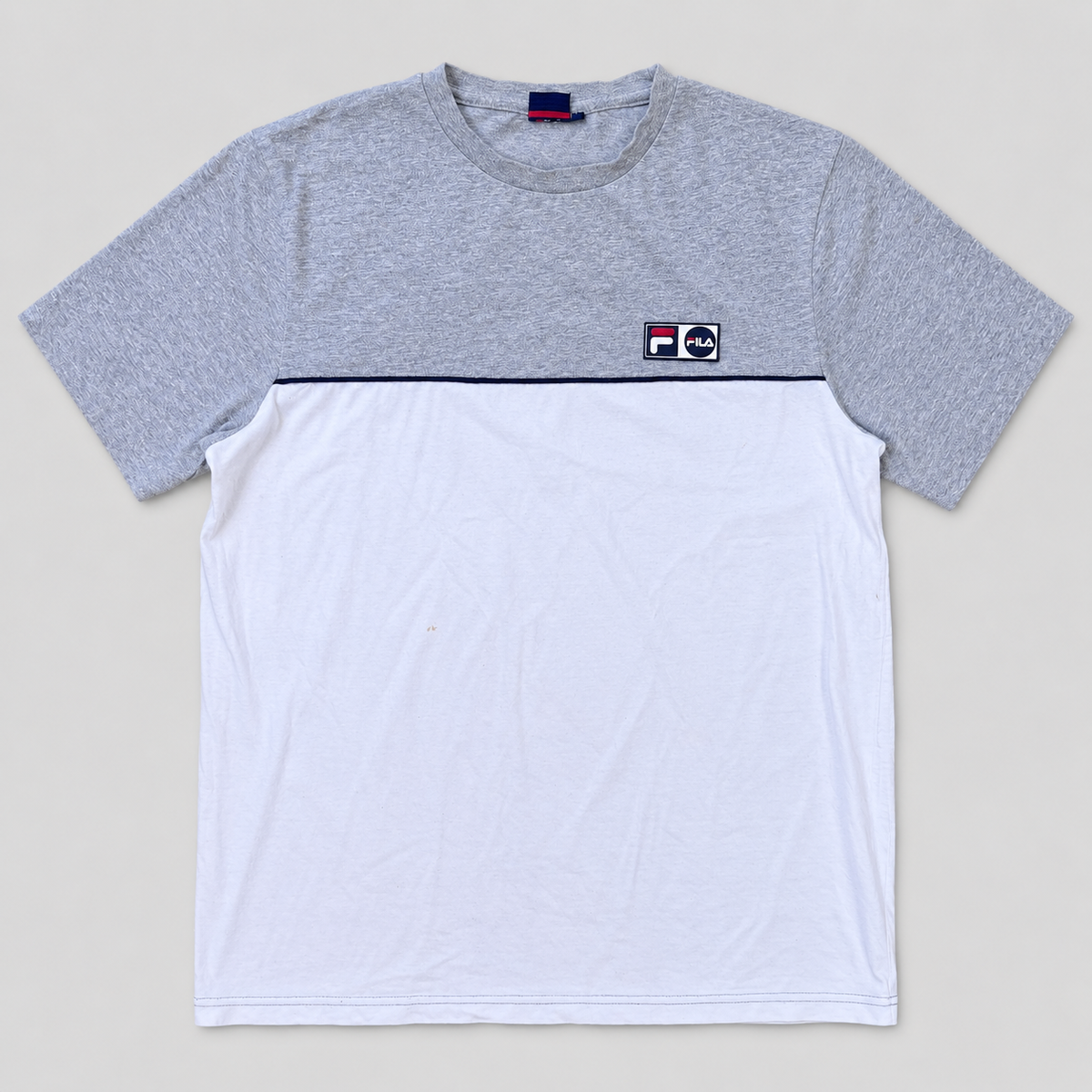 Fila Colour Block T-Shirt Size M Grey White Badge Logo