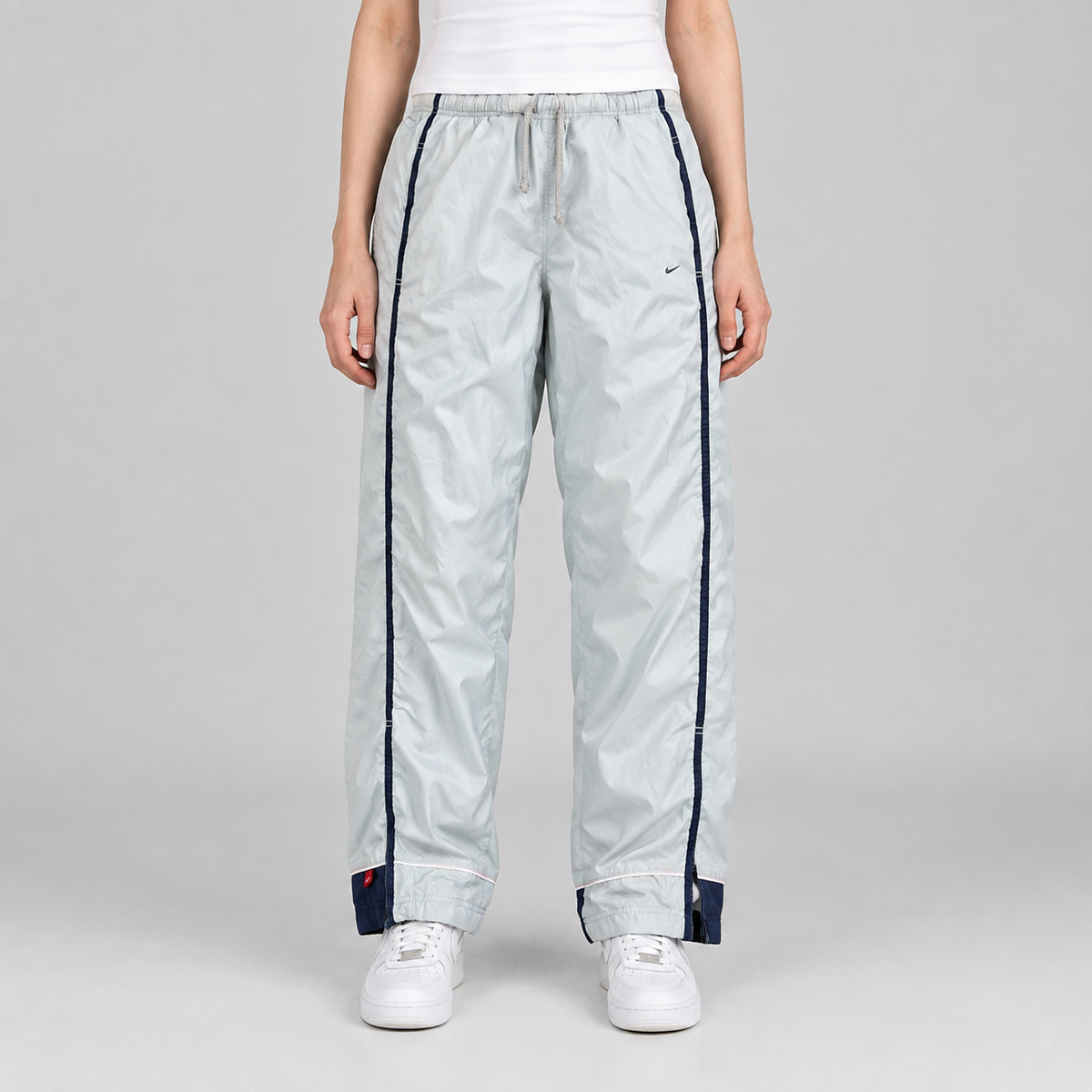 Vintage Y2K Nike Track Pants Women's M Blue Navy Panels Swoosh Joggers Straight Leg