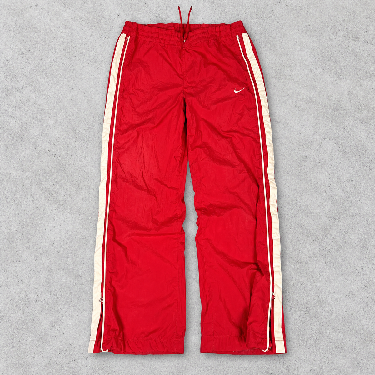 Vintage Y2K Nike Track Pants Women's M Red White Swoosh Piping Joggers Straight Leg