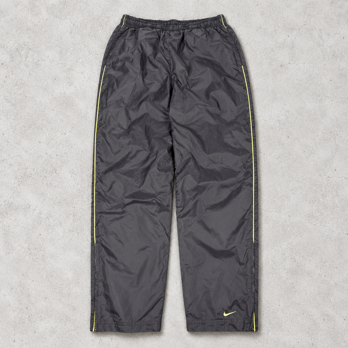 Vintage Y2K Nike Track Pants Women's S Dark Grey yellow piping ankle swoosh  Straight Leg