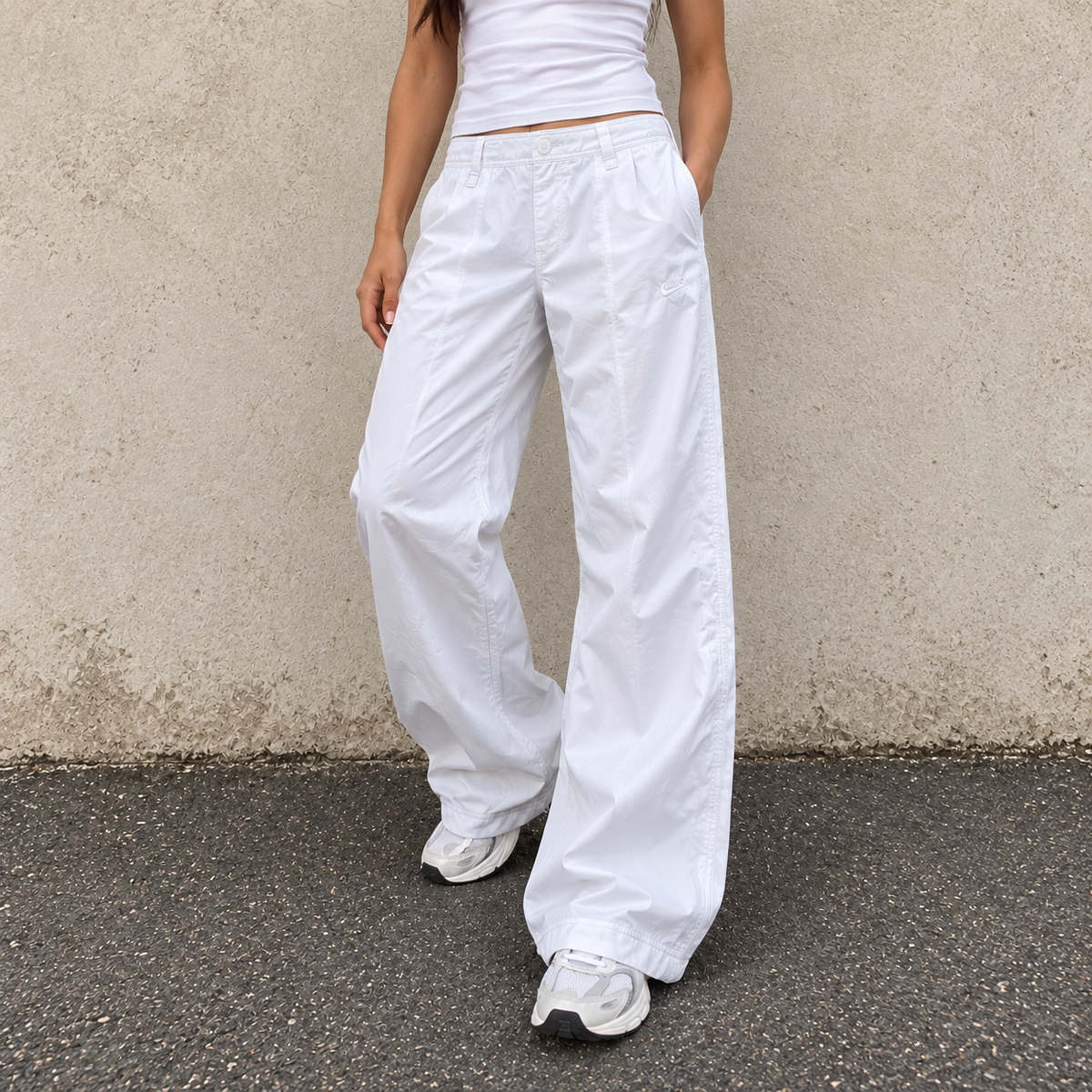 Vintage Y2K Nike Pants Size 12 Medium Double White NWT Pleated Wide Leg Cotton