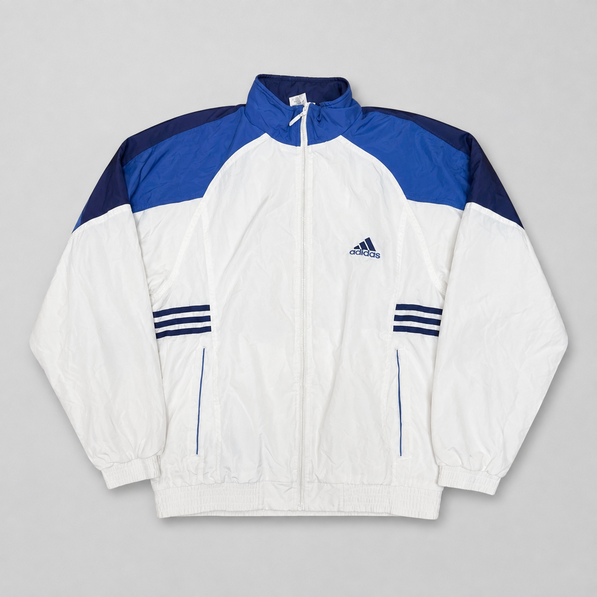 Vintage 90s Adidas Jacket Size L White Blue Windbreaker