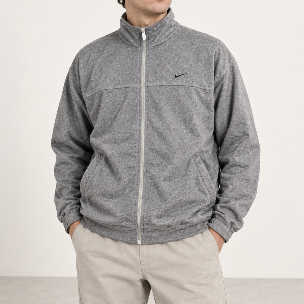 Vintage Y2K Nike 1/4 Zip Jumper Marble Grey XL Embroidered Swoosh Cuffed Boxy