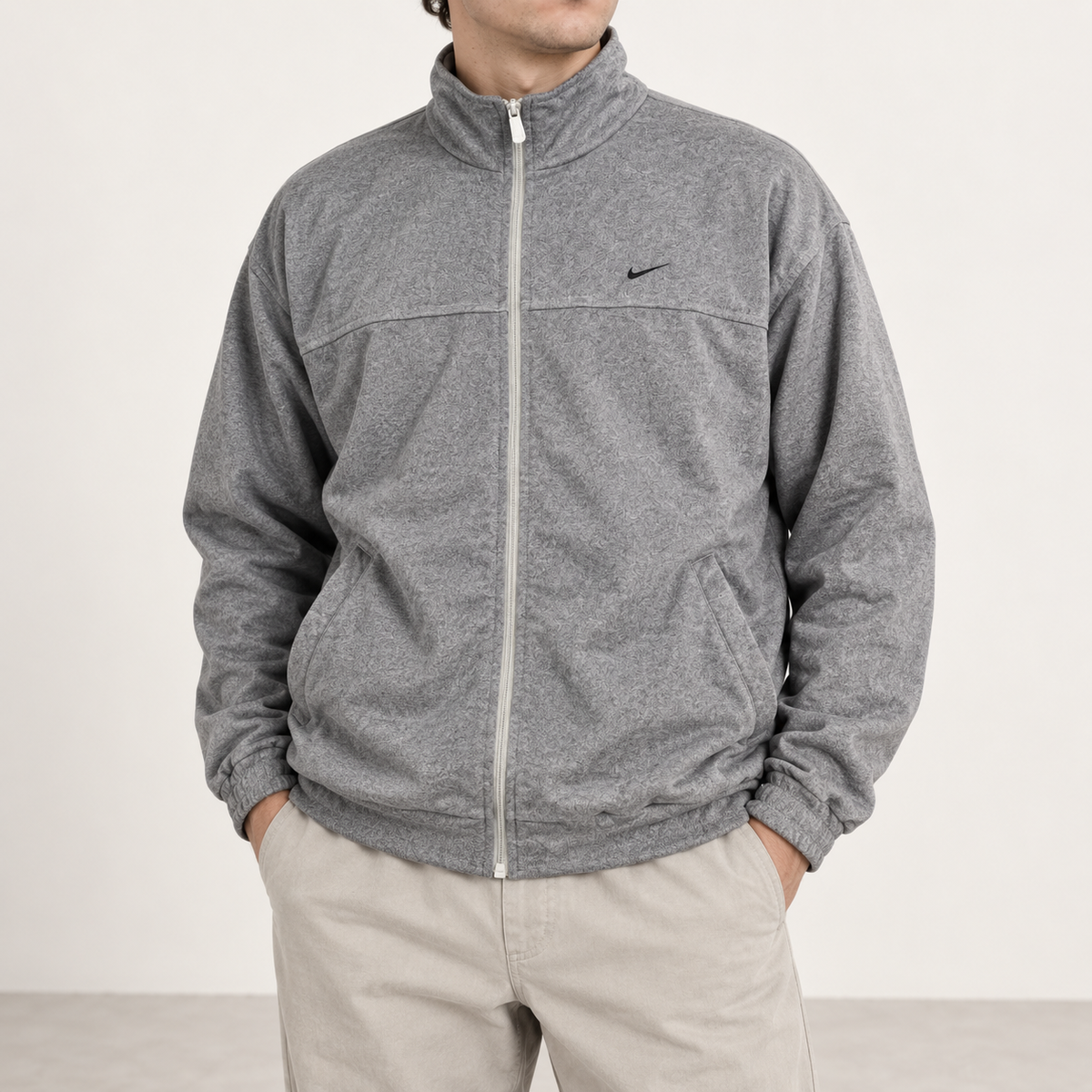 Vintage Y2K Nike 1/4 Zip Jumper Marble Grey XL Embroidered Swoosh Cuffed Boxy