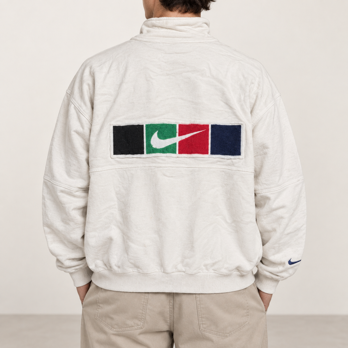 Vintage 90s Nike Court Jumper Size XL White Large Back Logo Black Swoosh Full Zip Sweatshirt