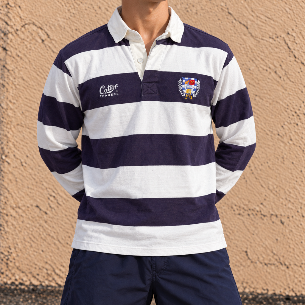 Vintage 90s Cotton Traders Auckland Rugby Union Shirt Men's Large Blue White Rare Rugby Polo