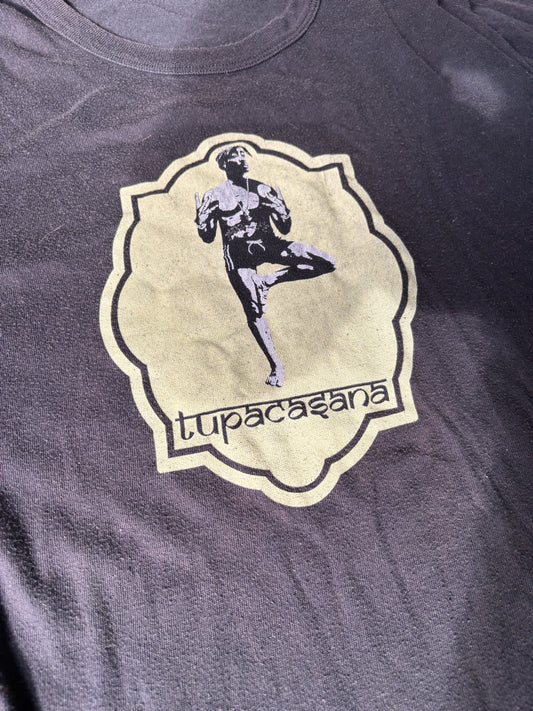 Vintage 90s Tupac Single Stitch T-shirt Size L Black Tupac Yoga Pose Faded Tee