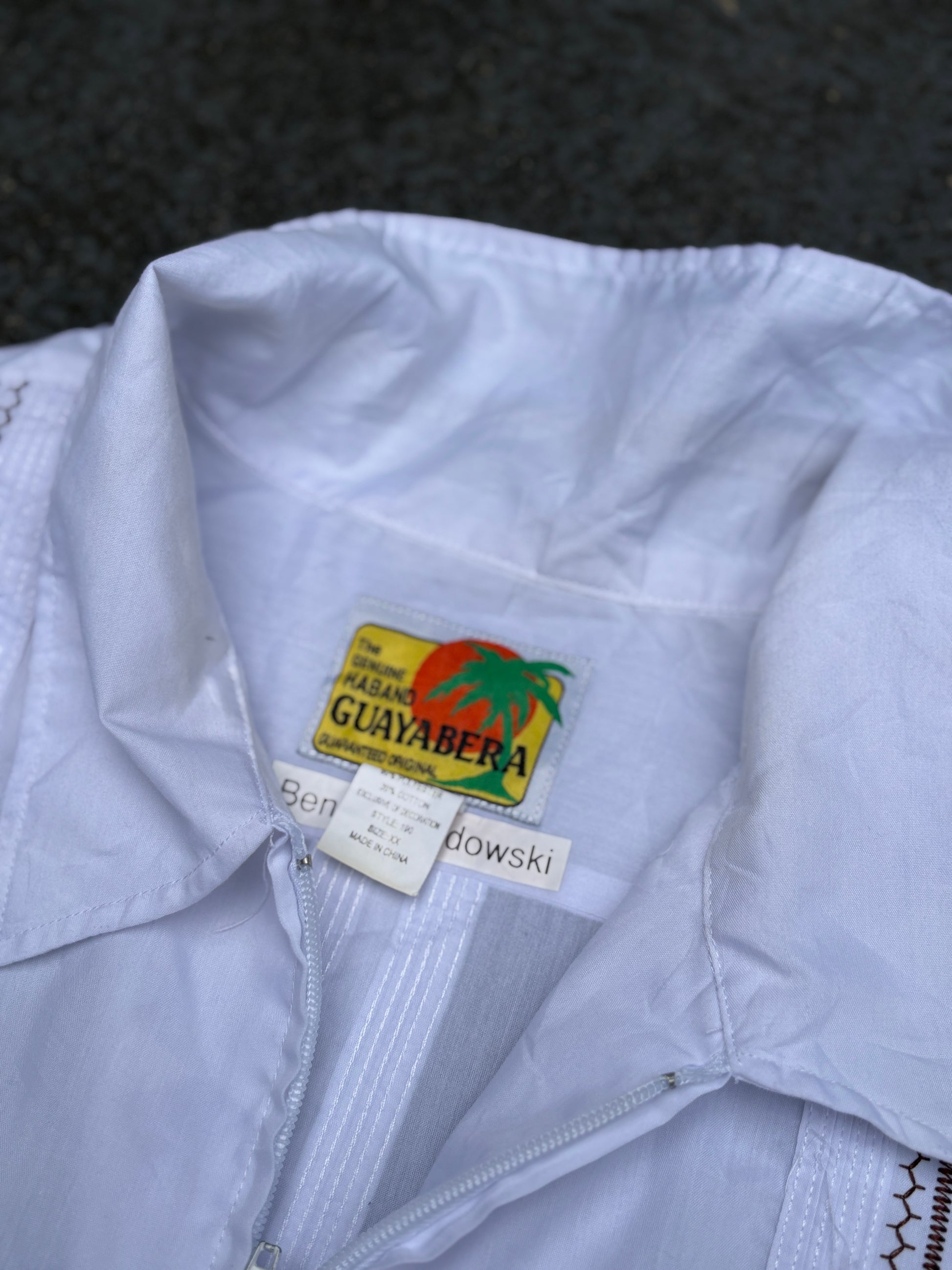 Vintage Y2K Haband Guayabera Cuban Shirt Size XXL White Bronze Stitching Full Zip