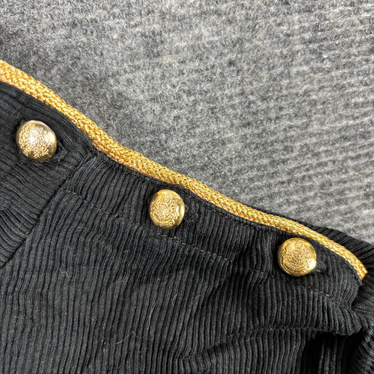 Lauren Ralph Lauren Mock Neck Top Women's Small Black Ribbed Gold Snap Button