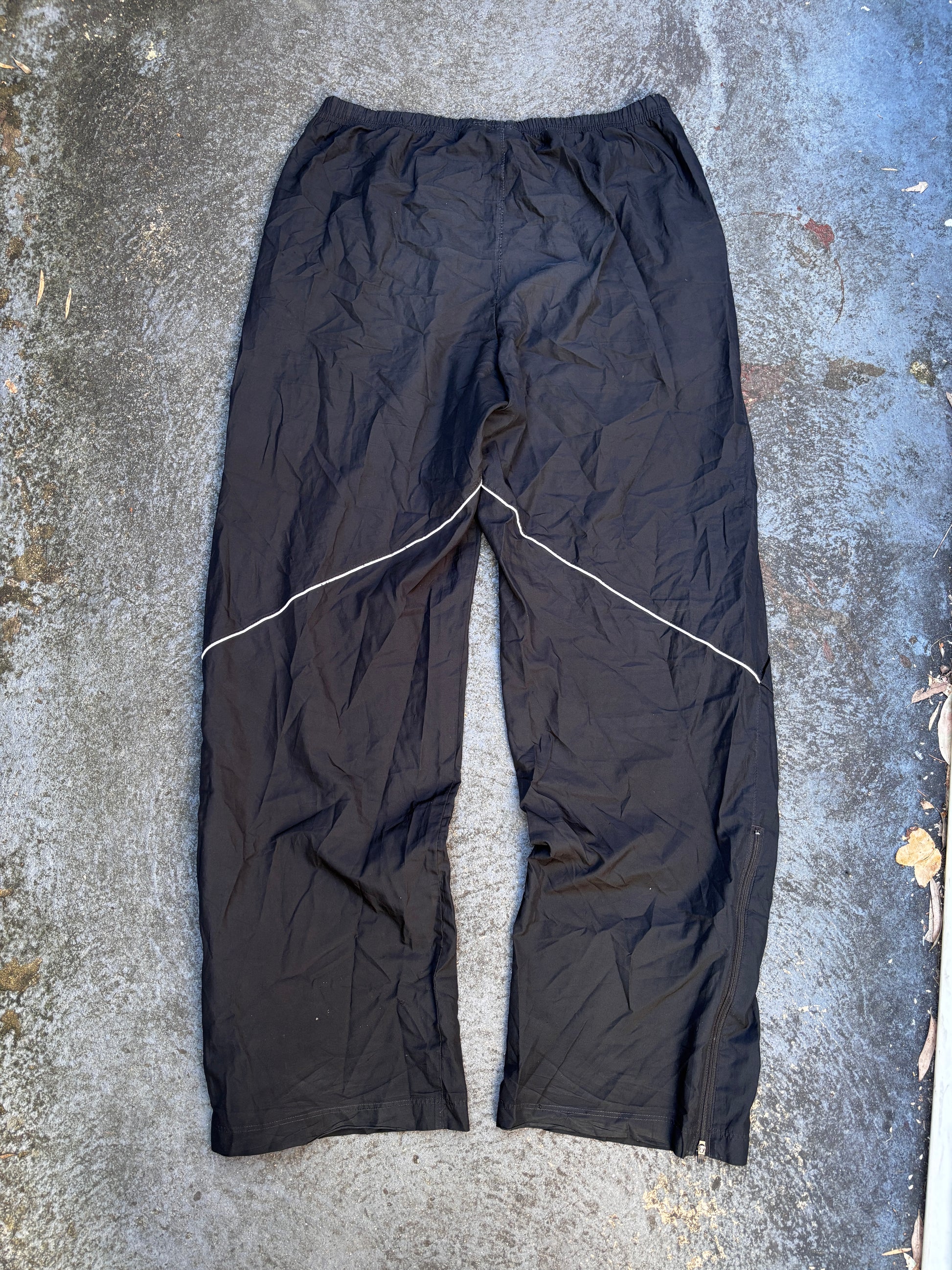 Nike Track Pants Size L Black White Swoosh Wide Leg Classic Nylon Windbreaker