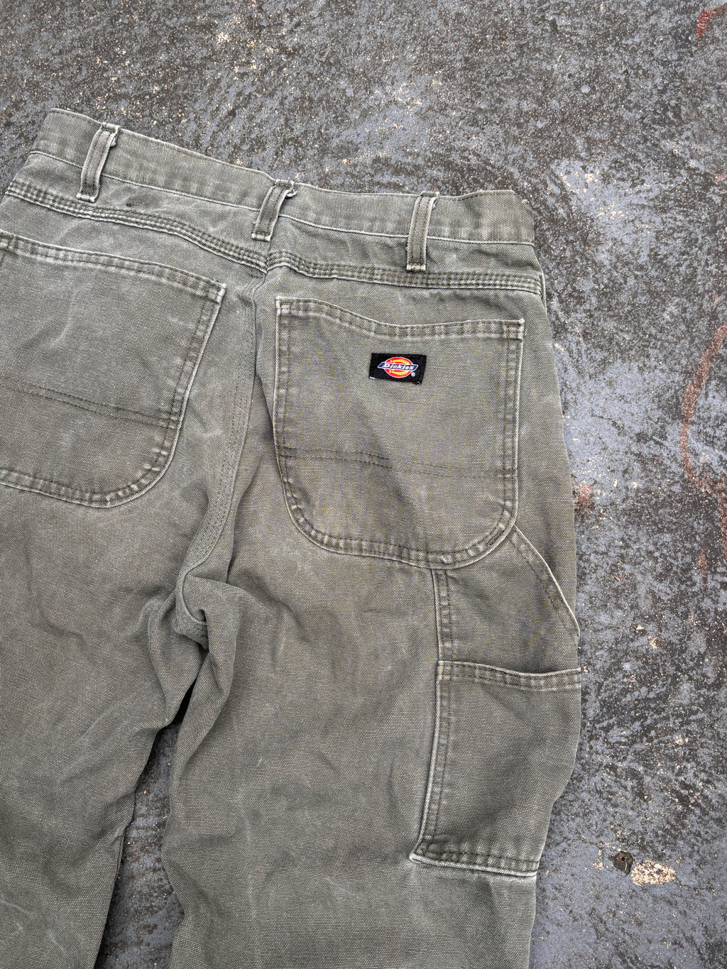 Dickies Carpenter Jeans Size 30 Khaki Olive Green Wide Leg Denim Pocket Logo