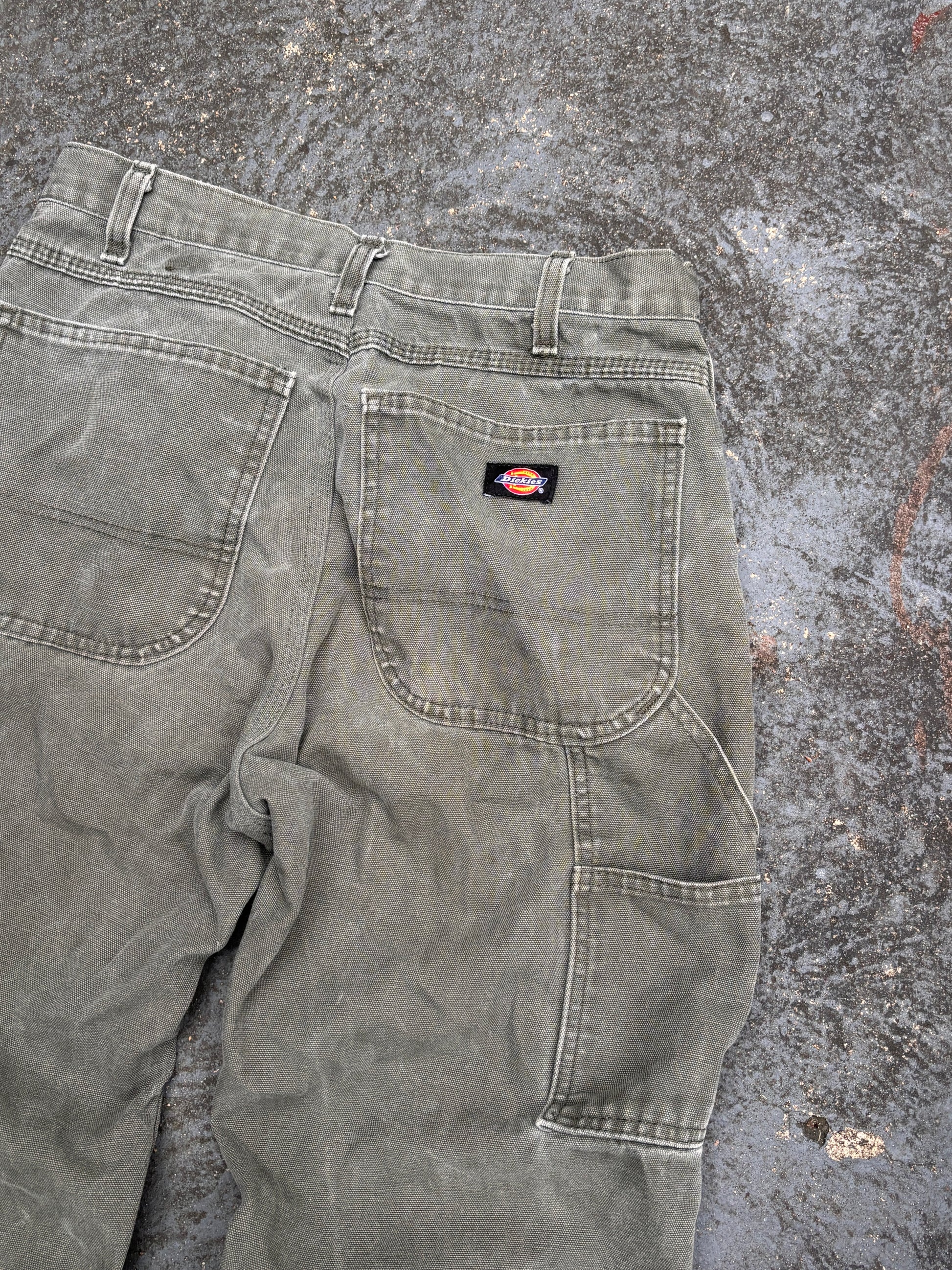 Dickies Carpenter Jeans Size 30 Khaki Olive Green Wide Leg Denim Pocket Logo