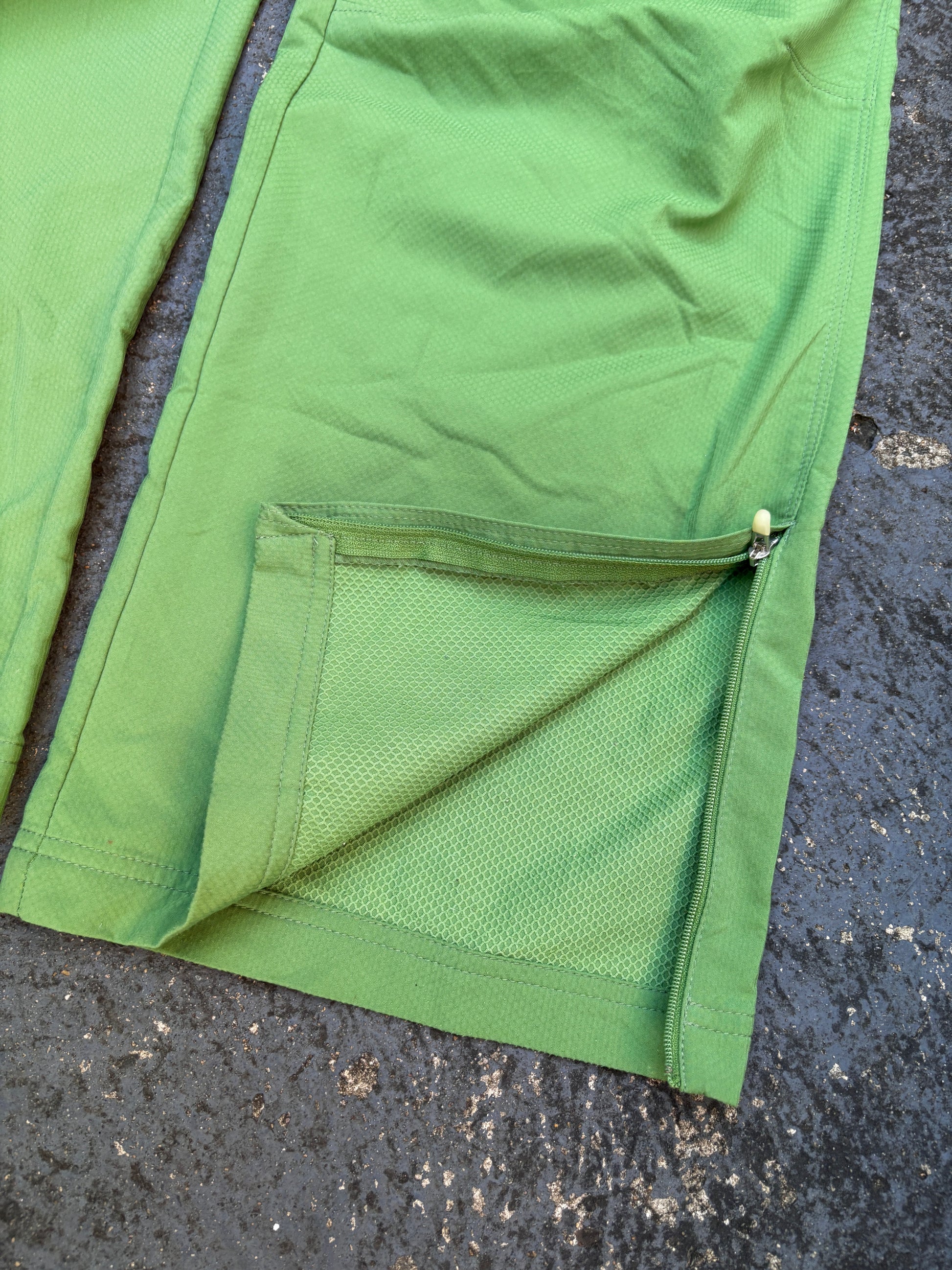 Vintage Y2K Nike Track Pants Size S Green Yellow Swoosh Baseball Style Wide Leg