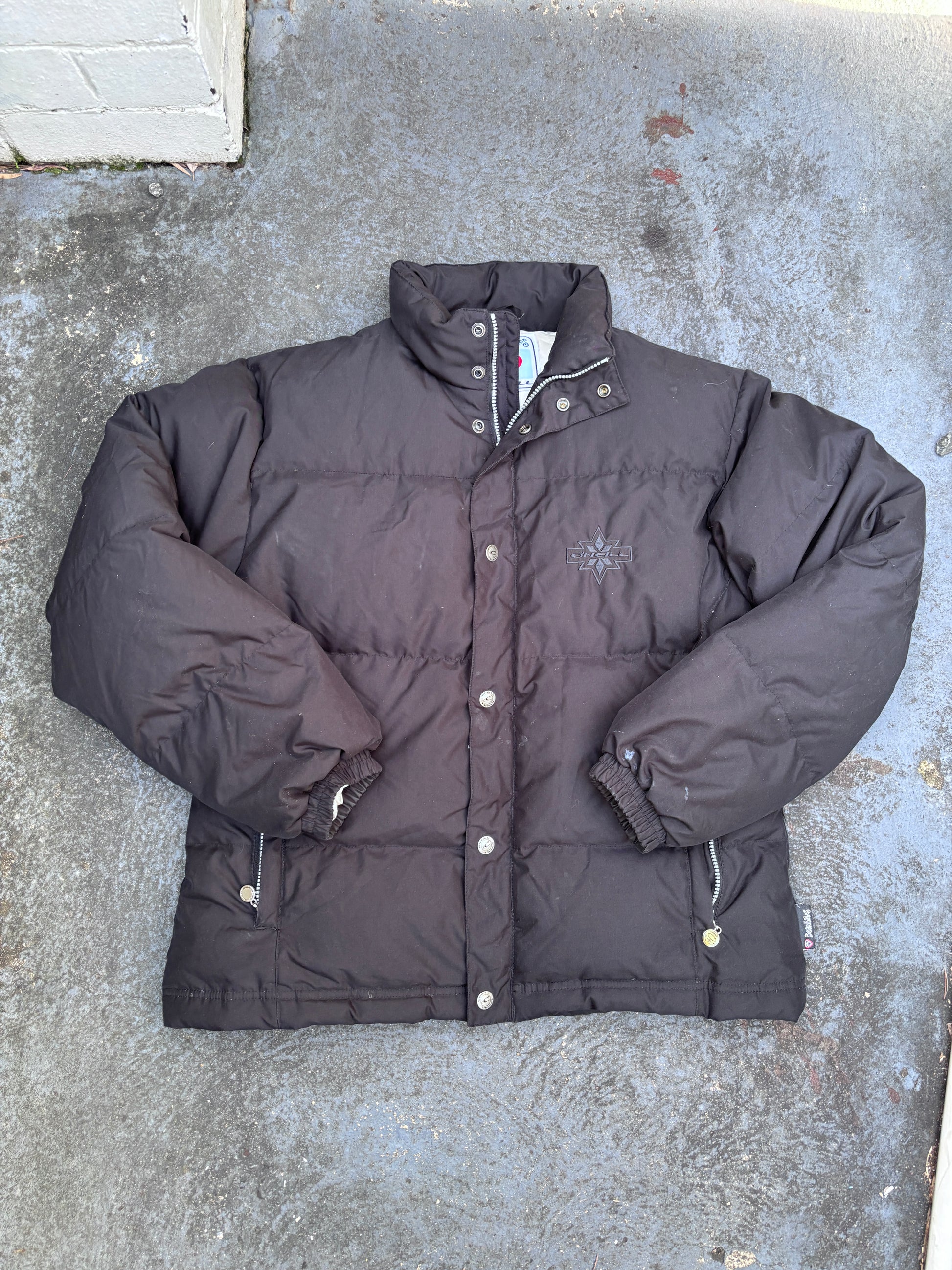 Vintage 90s O’Neill Jacket Women’s XL Black Chest Logo Down Jacket Ski Snowboard