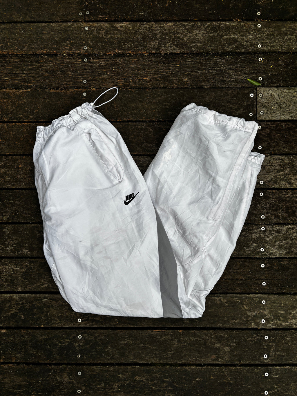 Classic Y2K Nike Track Pants Size M White Bungee Cuffs