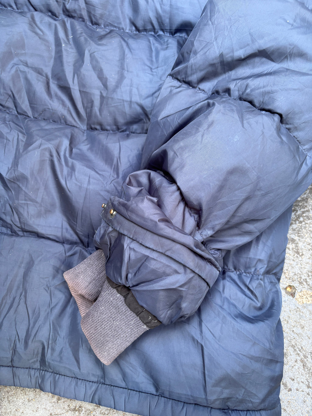 Vintage Y2K Polo Ralph Lauren Down Jacket Sz M Navy Puffer Hood Red Pony Pockets