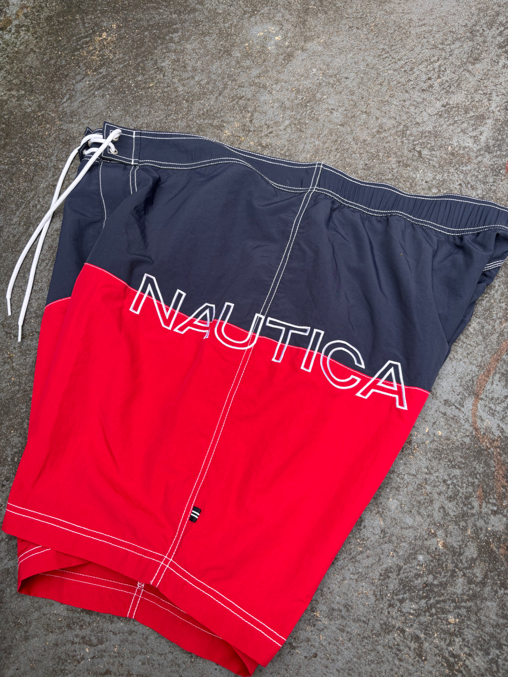 Nautica Board Shorts Size XXL Red Blue Spell Out Logo