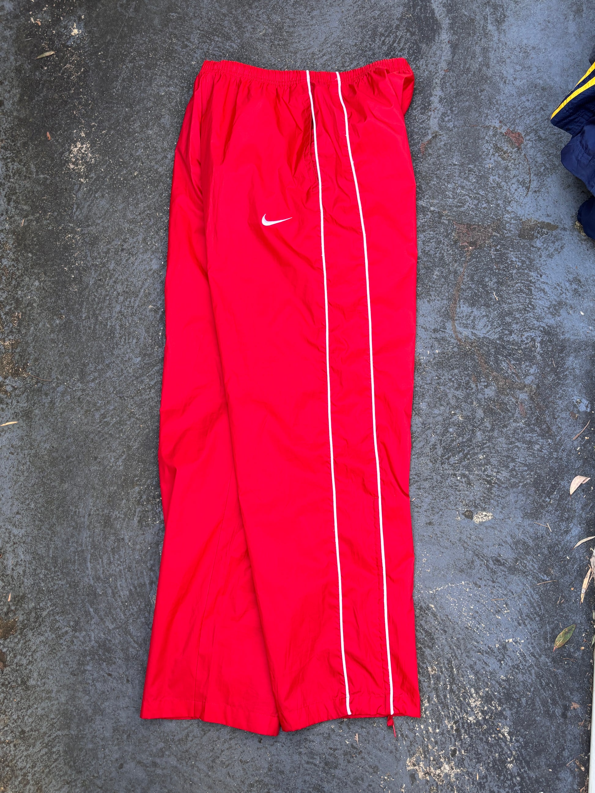 Vintage Y2K Nike Track Pants Size L Red White Piping Wide Leg Ankle Zip