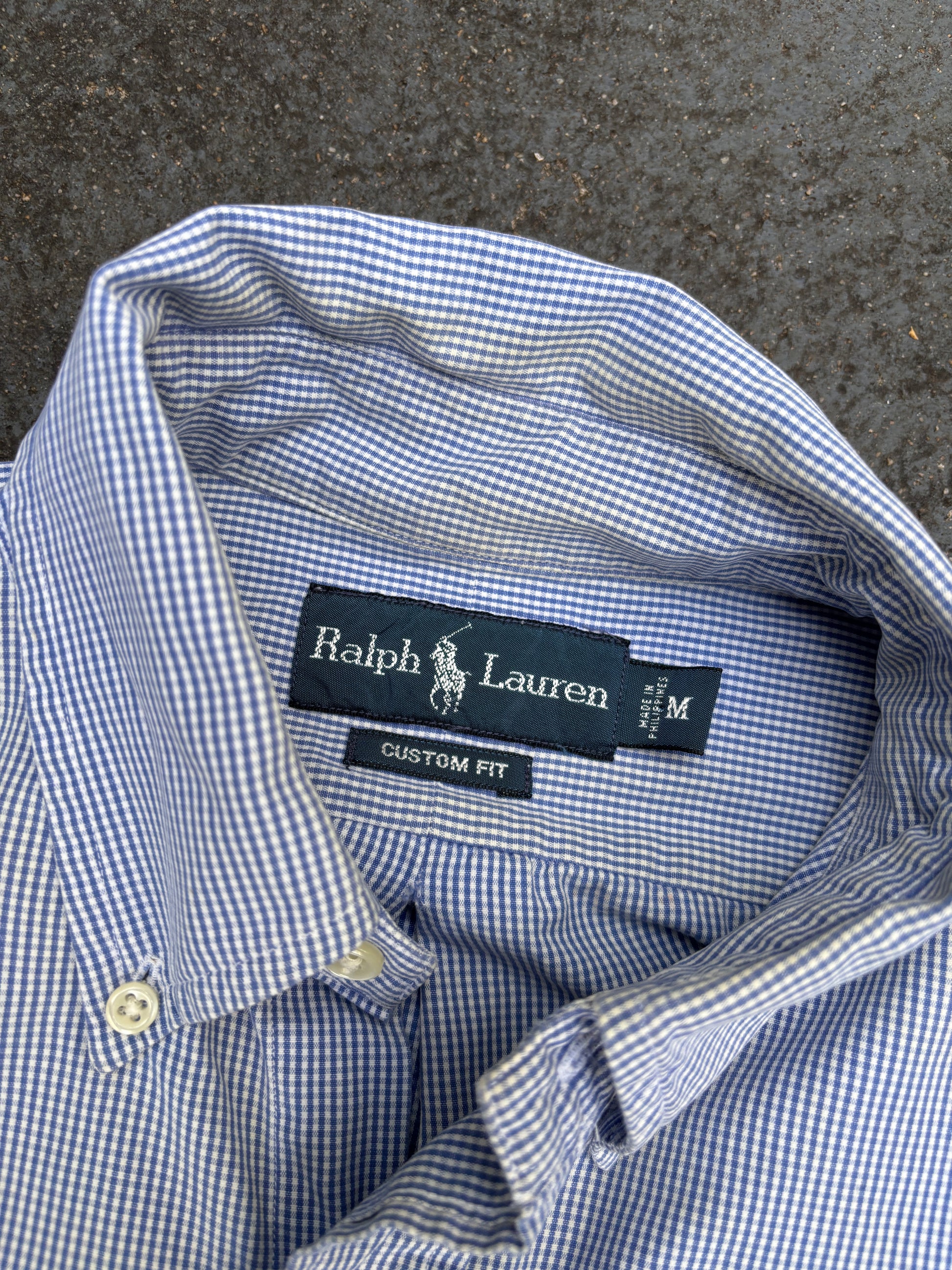 Vintage 90s Ralph Lauren Shirt Size M Blue Check Button Up Blue Pony Custom Fit