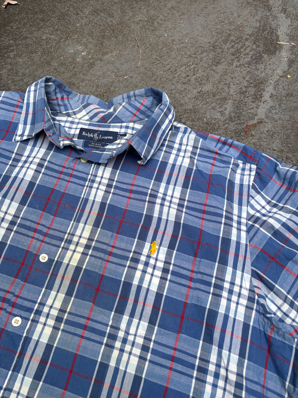 Vintage 90s Ralph Lauren Shirt XXL Blue Red Check Yellow Pony Blake Cotton