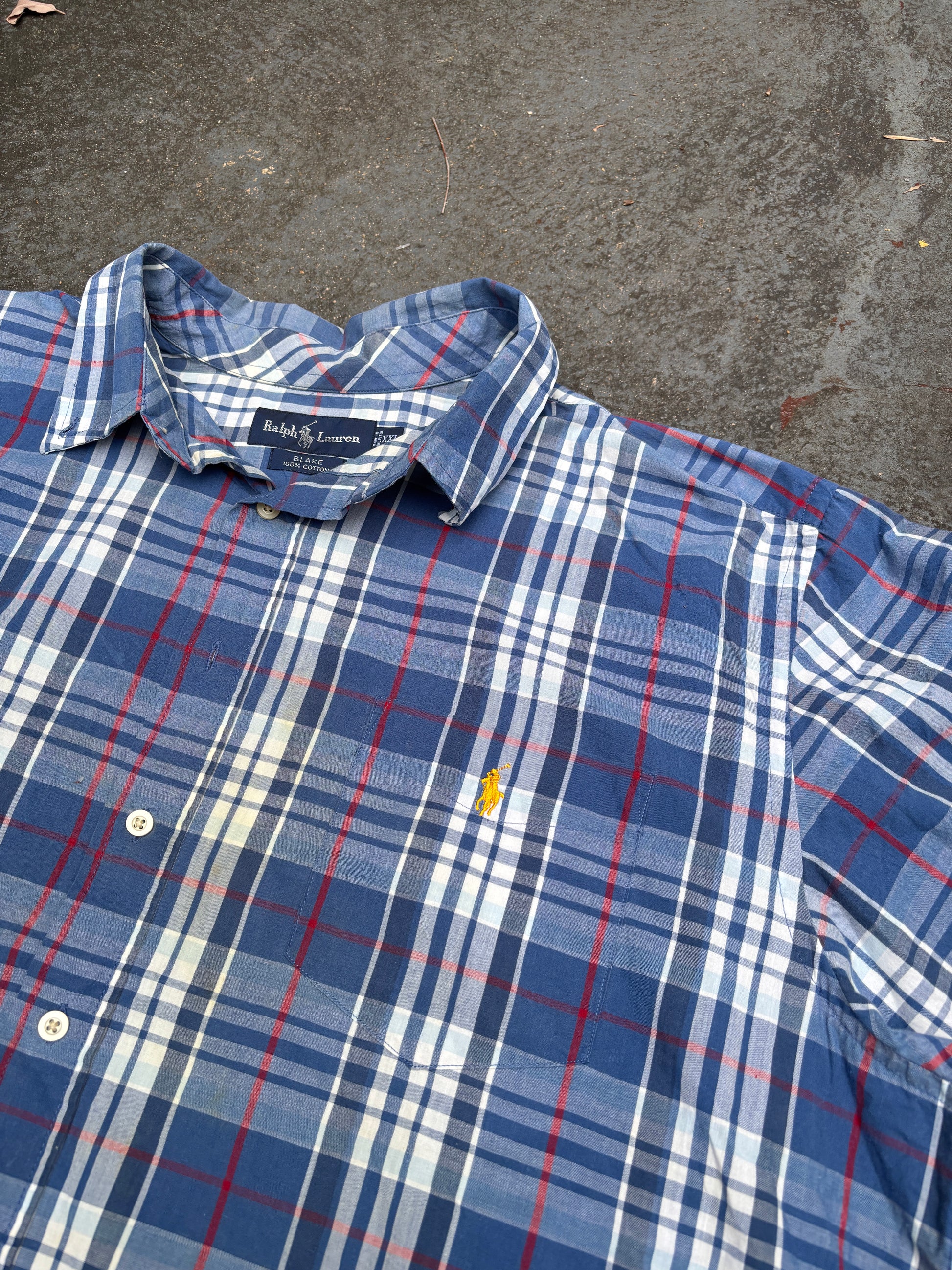 Vintage 90s Ralph Lauren Shirt XXL Blue Red Check Yellow Pony Blake Cotton