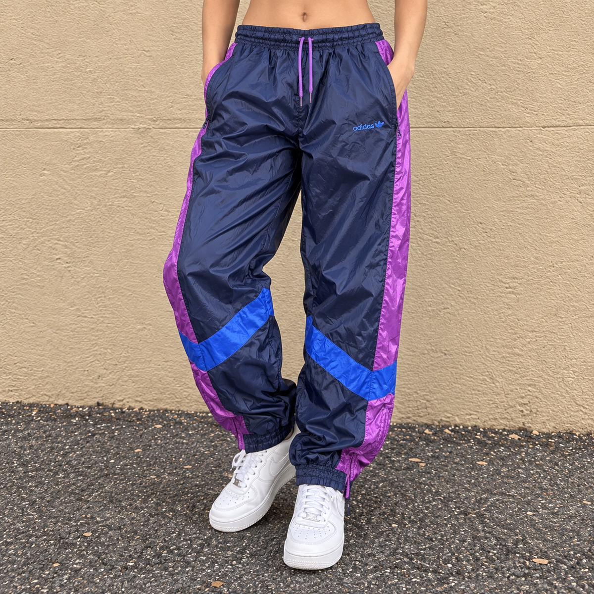 Vintage 90s Adidas Track Pants Size Large / XL Purple Pink Retro Cuffed Joggers