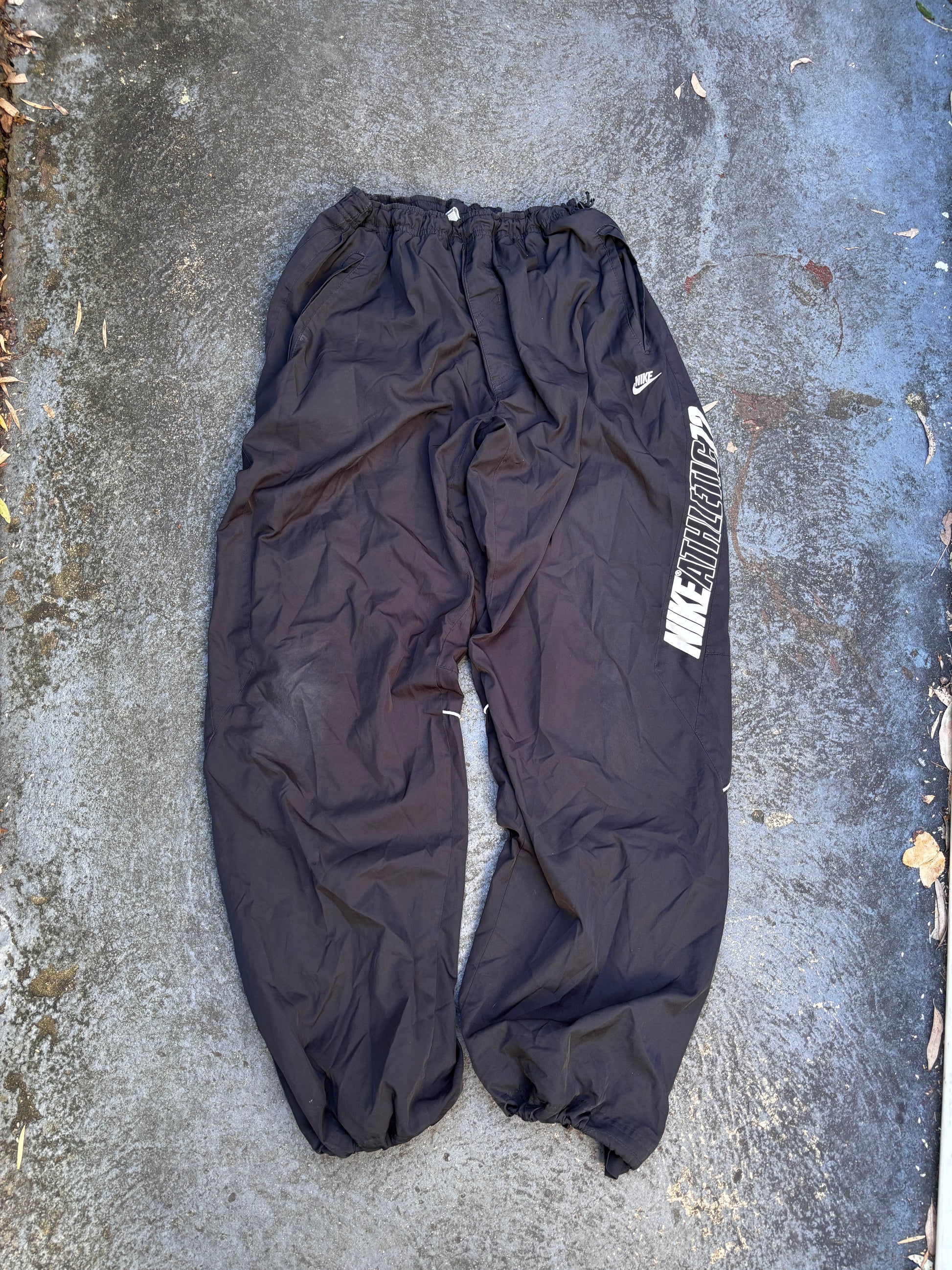 Vintage Y2K Nike Track Pants Sz L Black White Spell Out Logo Bungee Windbreakers
