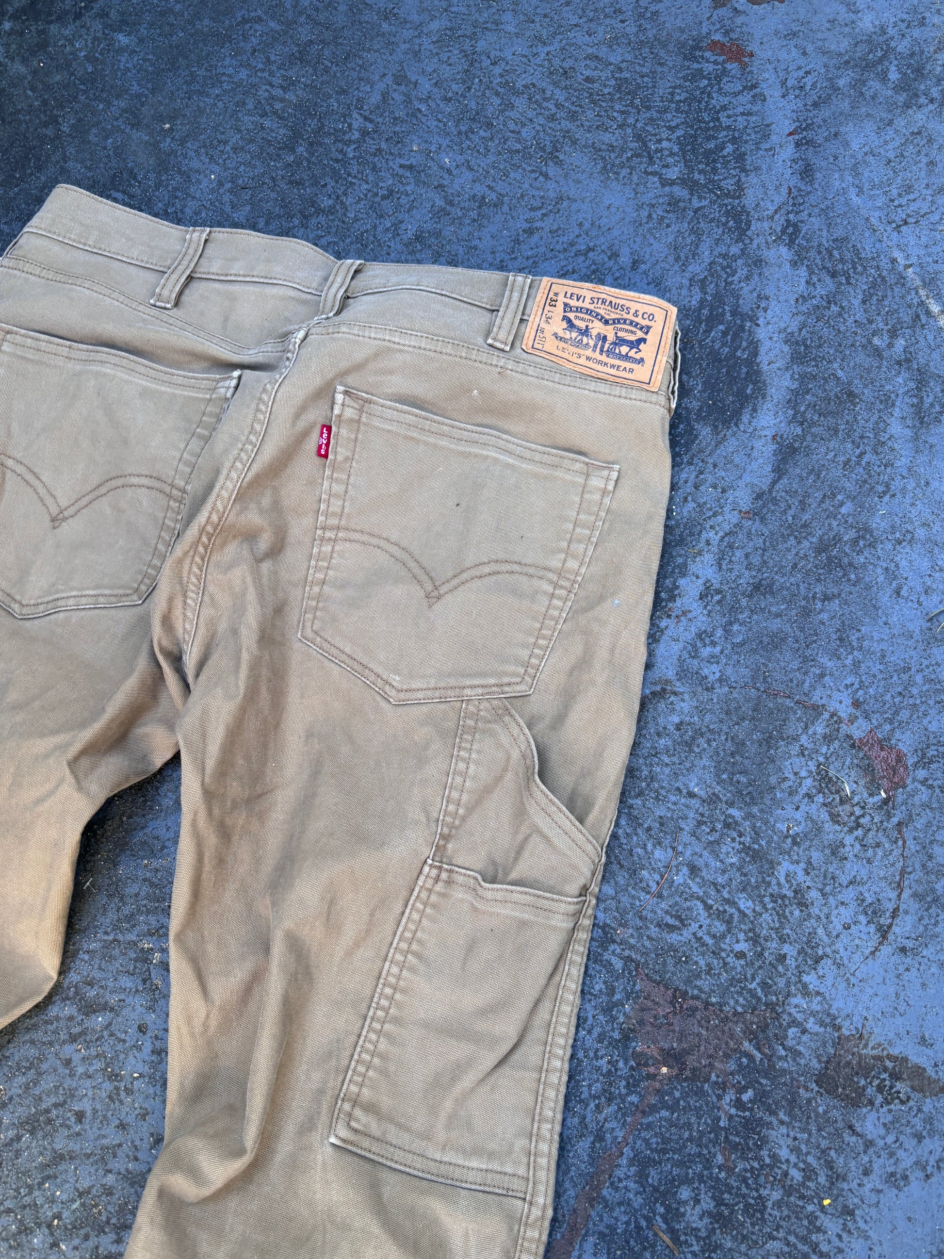 Levi's 511 Workwear Carpenter Jeans Size 33 Tan Distressed Worn in Straight Leg