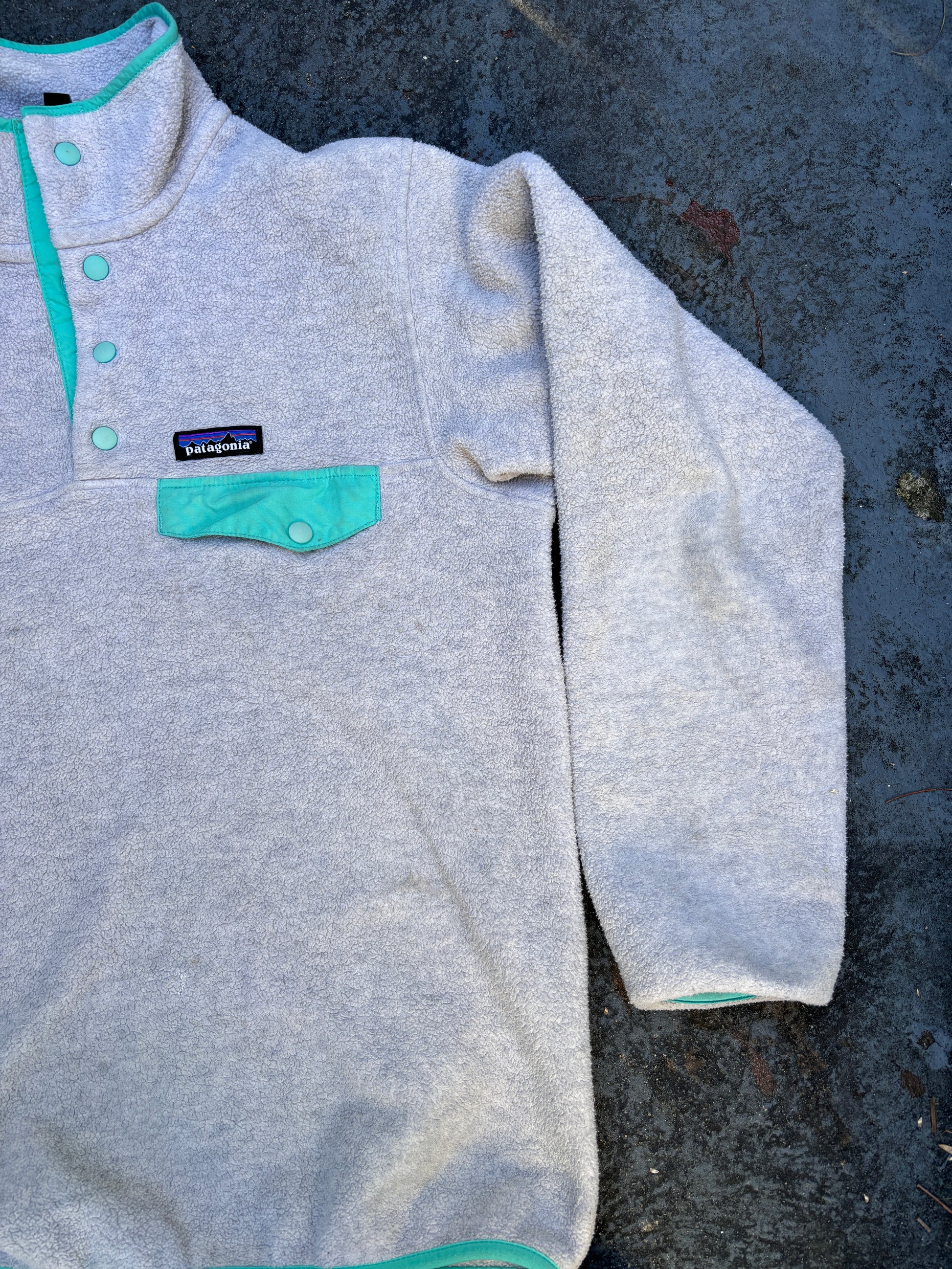 Patagonia Synchilla Snap T Jumper Size XS Grey Green Detail Fleece Pullover