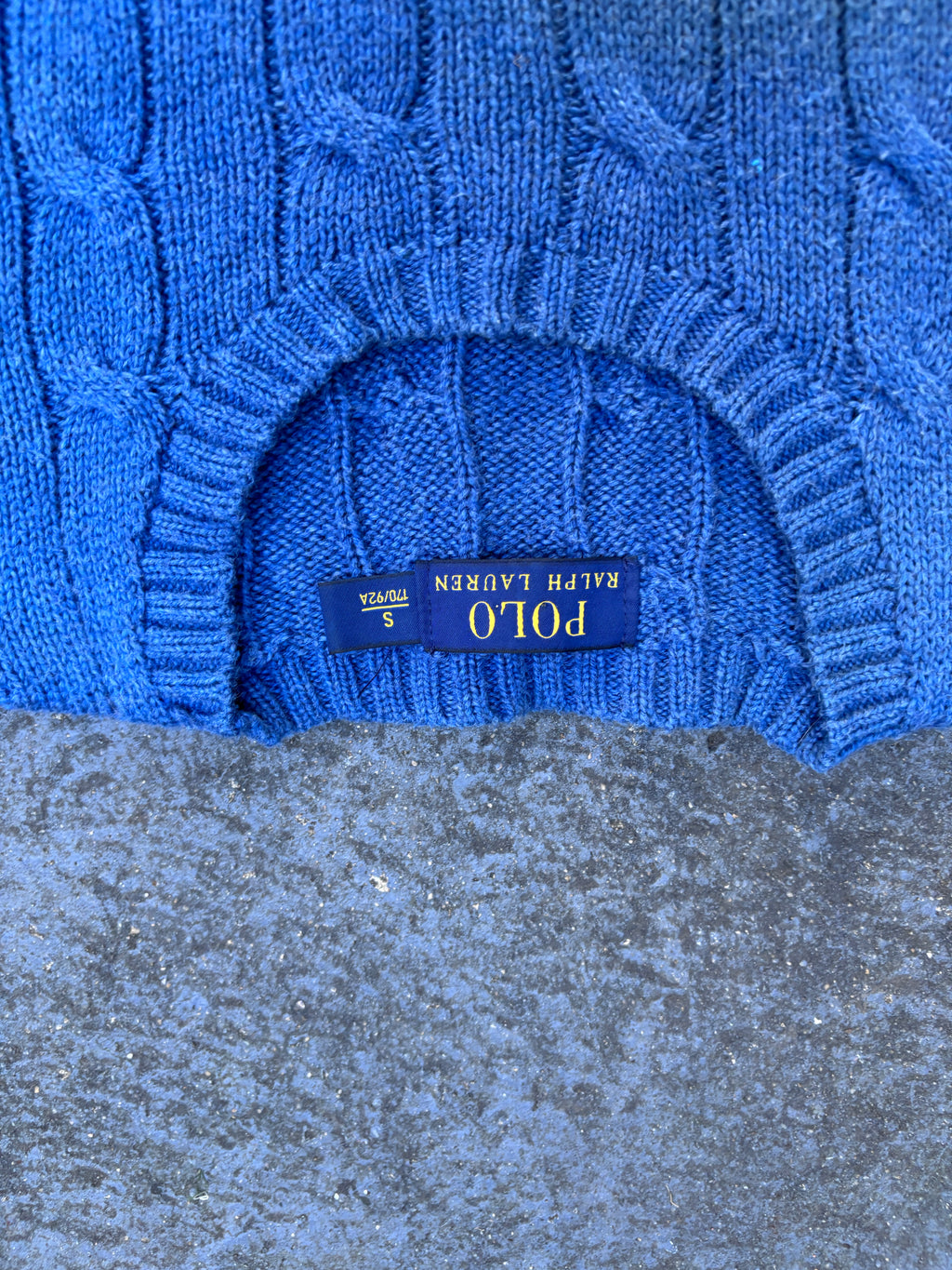 Polo Ralph Lauren Jumper Women’s S Blue Cable Knit Cotton Yellow Pony